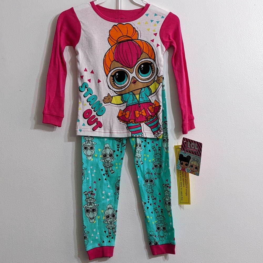 L.O.L. Surprise! Stand Out Q.T. Girls Neon Pajamas 2 Piece Set (Size 4), NWT